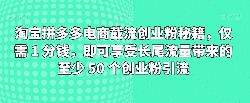 淘宝拼多多电子商务截留自主创业粉秘笈，只需 1 一分钱，就能享受长尾流量所带来的最少 50 个自主创业粉引流方法-网创e学堂