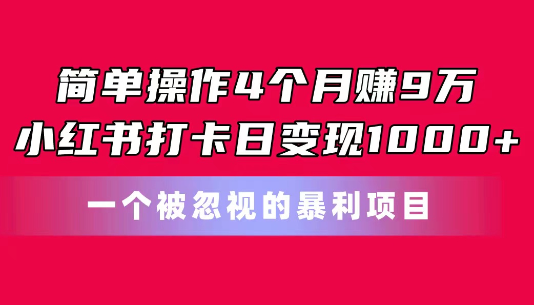 （11048期）易操作4个月赚9万！小红书的打卡签到日转现1000 ！一个被忽略的暴力新项目-网创e学堂