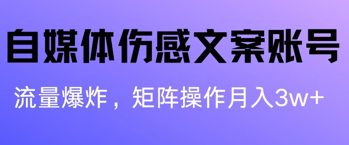 自媒体平台伤感文案账户，制作简单，总流量发生爆炸账户非常容易拷贝，引流矩阵月入1W-中创网_分享中创网创业资讯_最新网络项目资源-网创e学堂
