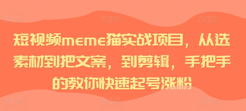 短视频meme猫实战项目，从选素材到把文案，到剪辑，手把手的教你快速起号涨粉-中创网_分享中创网创业资讯_最新网络项目资源-网创e学堂