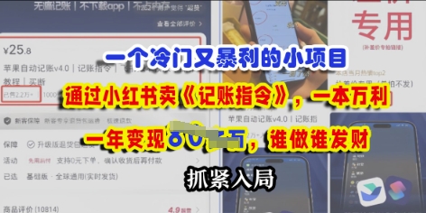 一个冷门需求，通过小红书卖《记账指令》，一本万利，谁做谁发，抓紧入局-中创网_分享中创网创业资讯_最新网络项目资源-网创e学堂