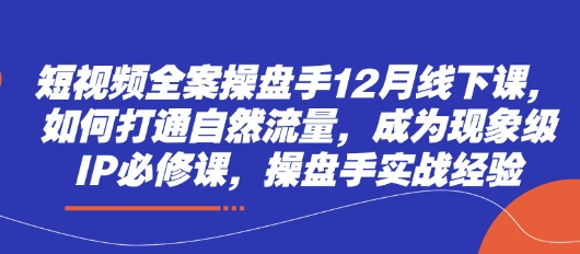 短视频全案操盘手12月线下课，如何打通自然流量，成为现象级IP必修课，操盘手实战经验-中创网_分享中创网创业资讯_最新网络项目资源-网创e学堂