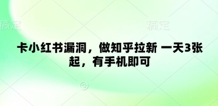 卡小红书漏洞，做知乎拉新 一天3张起，有手机即可-中创网_分享中创网创业资讯_最新网络项目资源-网创e学堂