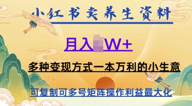 在小红书上卖养生资料，月入1w+，多种变现方式一本万利的小生意-中创网_分享中创网创业资讯_最新网络项目资源-网创e学堂